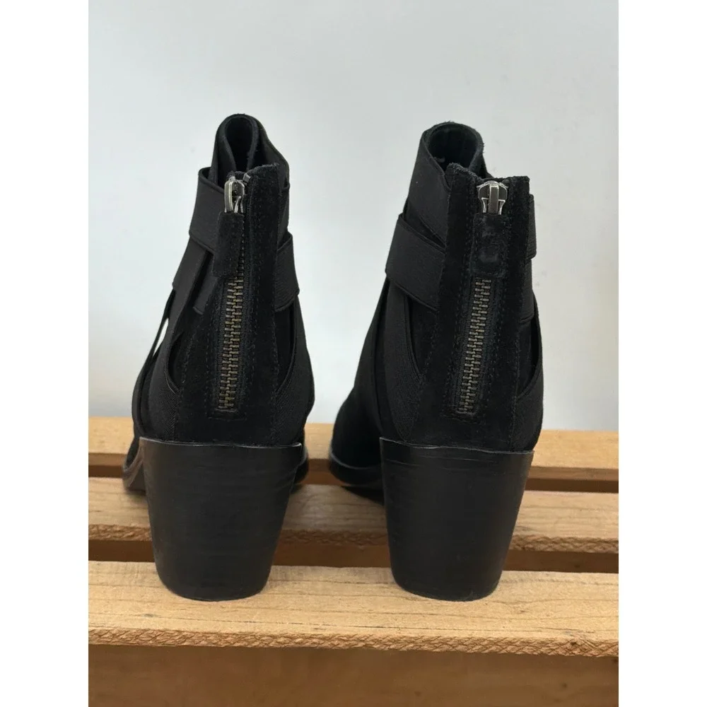 Eileen Fisher Black Suede Elastic‎ Strappy Ankle Booties Block Heel Size 7